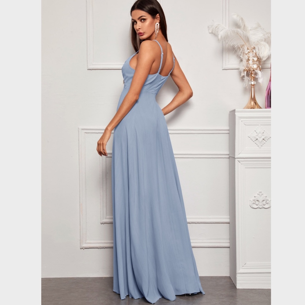 Cami Surplice Maxi Dress in Grey/Blue - Picture 3 of 5